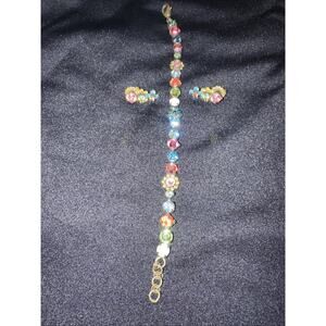 Vintage Sorrelli Pastel Swarovski Rhinestone Adjustable Bracelet Earring Set